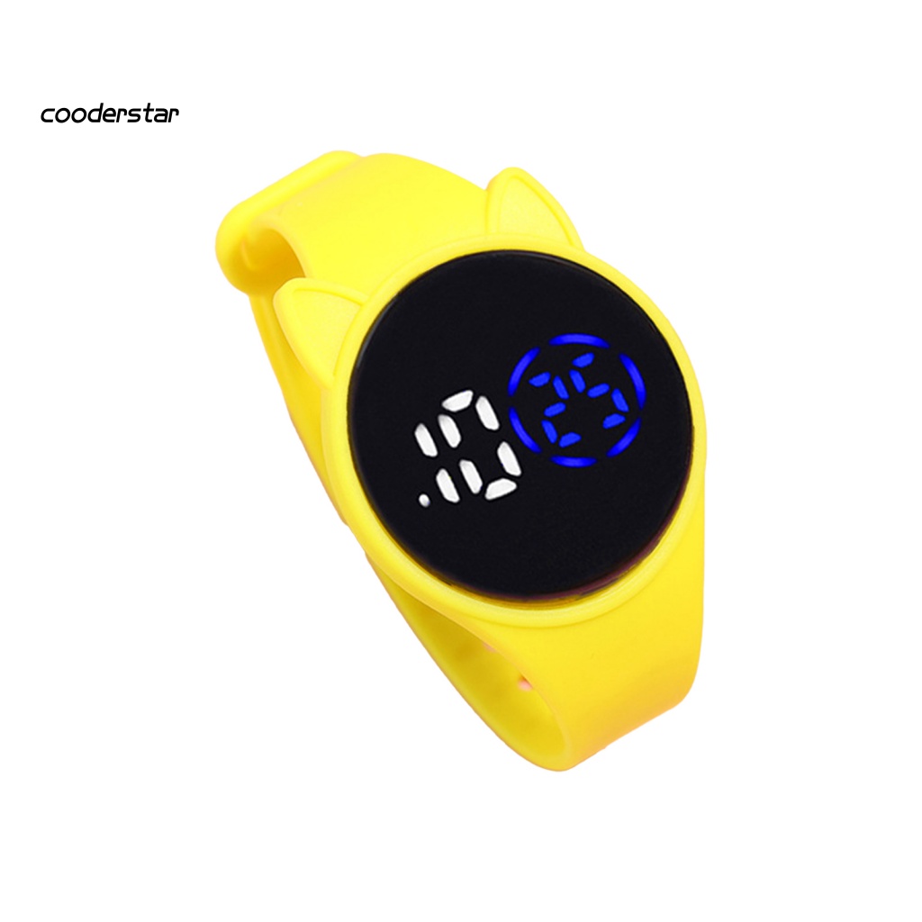 Đồng Hồ Điện Tử Chống Thấm Nước Họa Tiết Hoạt Hình Tai Mèo Có Đèn LED Dành Cho Học Sinh