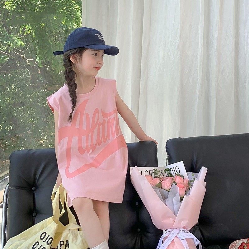 Đầm Cotton Sát Nách Thoáng Khí Dễ Thương Cho Bé Gái 80-150cm