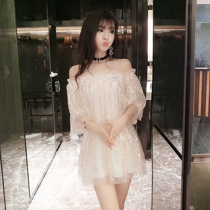 2023 New Dress Women's Loose Short Off Shoulder Top