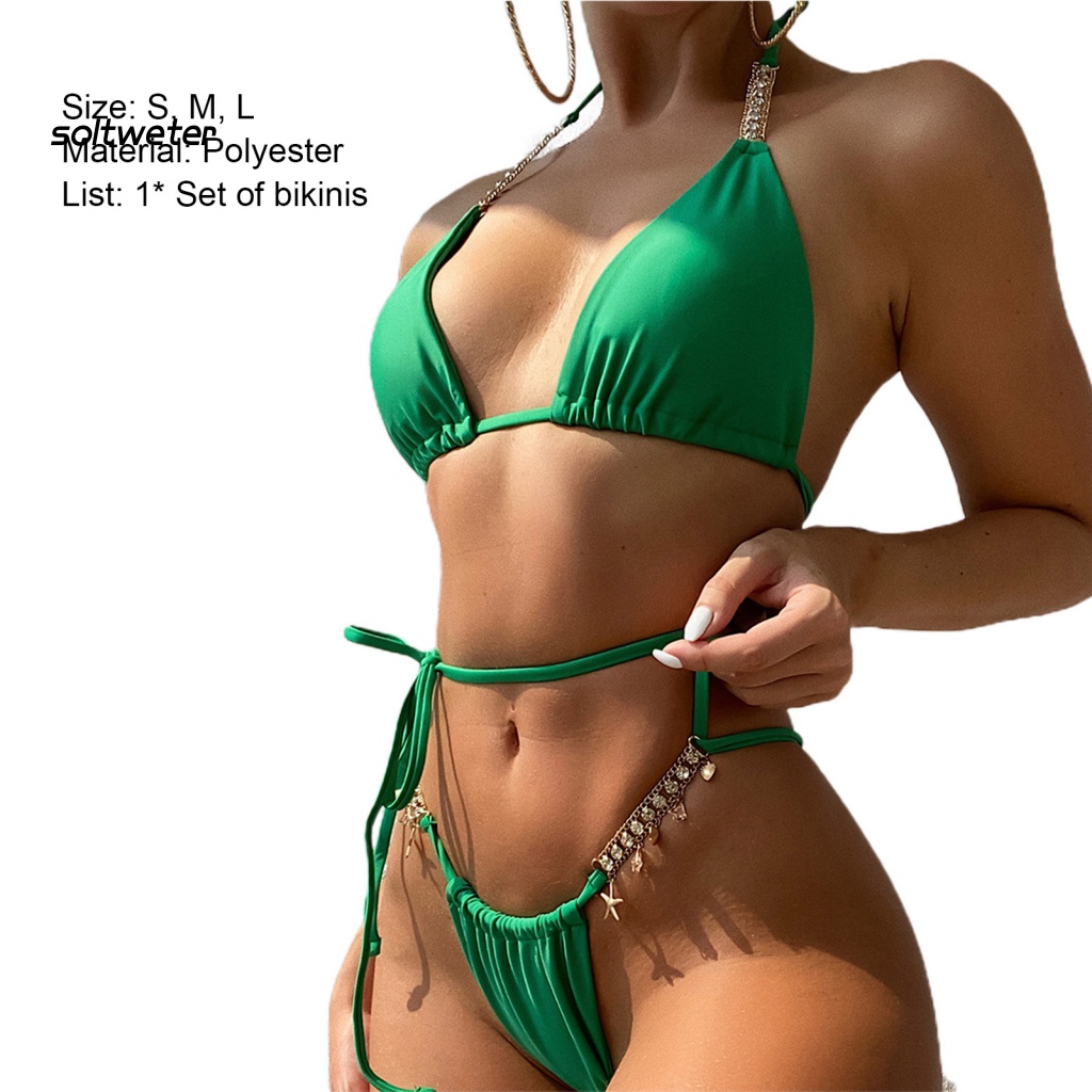 Bộ Bikini 2 Mảnh Đính Đá Lấp Lánh Màu Sắc Tinh Khiết Quyến Rũ