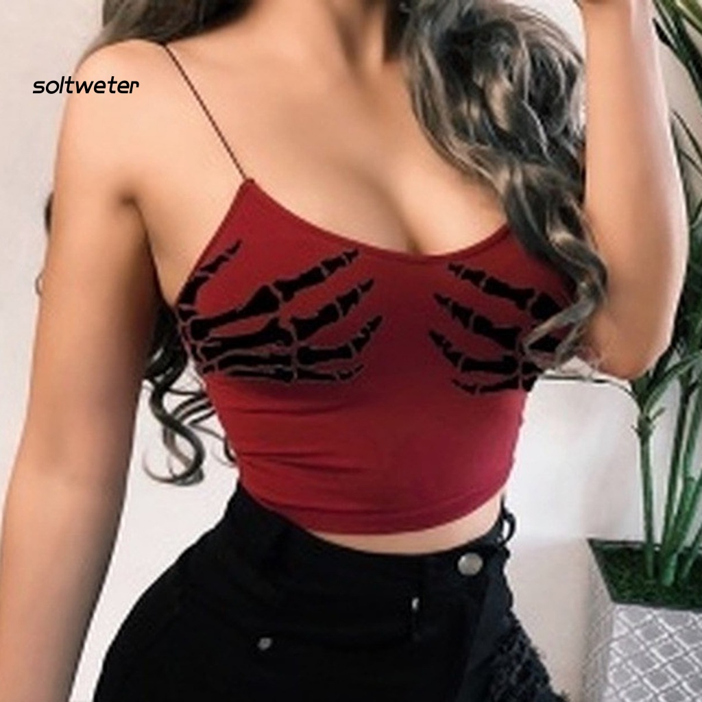 St Áo Croptop Ôm Dáng In Hình Bàn Tay Phong Cách Gothic Quyến Rũ