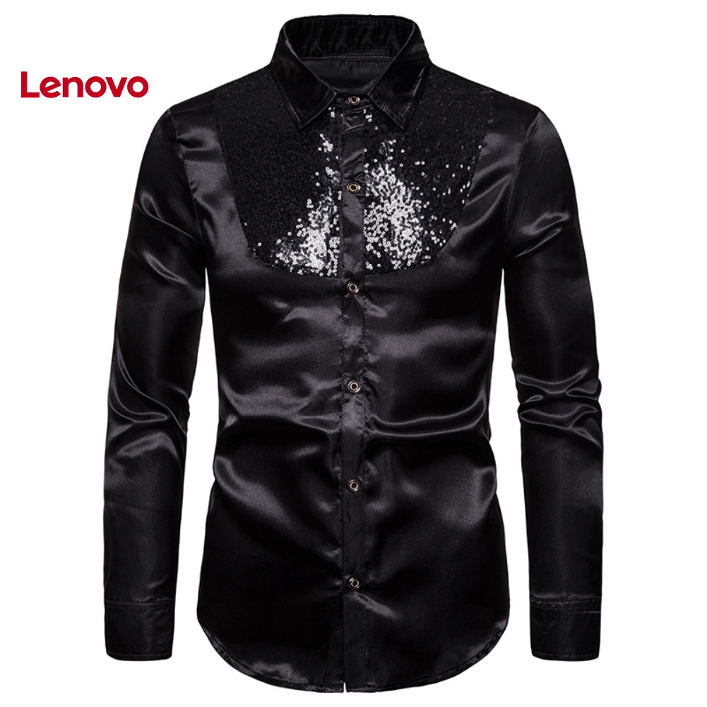 Áo Sơ Mi Nam Dài Tay Màu Sắc Trơn Hình Hoa Hướng Dương Đính Kim Sa Lấp Lánh