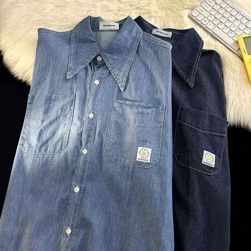 Áo Sơ Mi Denim Tay Ngắn Dáng Rộng Thời Trang Mùa Hè Cho Nam