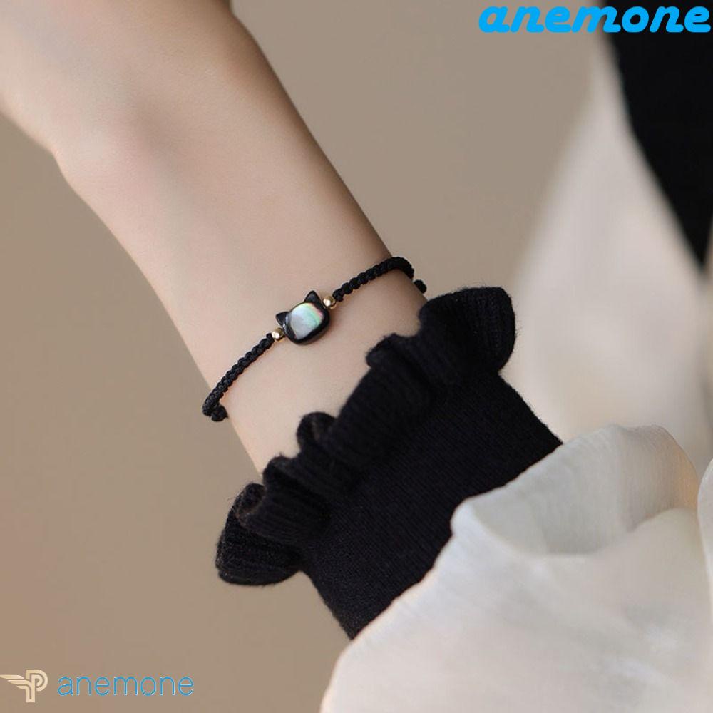 ANEMONE Vòng Tay Dây Thừng Mặt Hình Mèo Trắng Đen Sáng Tạo Thích Hợp Dự Tiệc