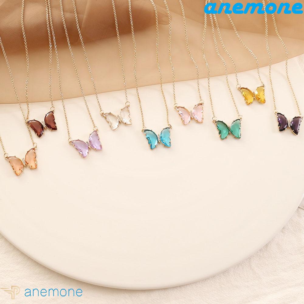 ANEMONE Vòng cổ Mặt Hình Bướm Bằng Thủy Tinh Trong Suốt Nhiều Màu Thời Trang Cho Nữ