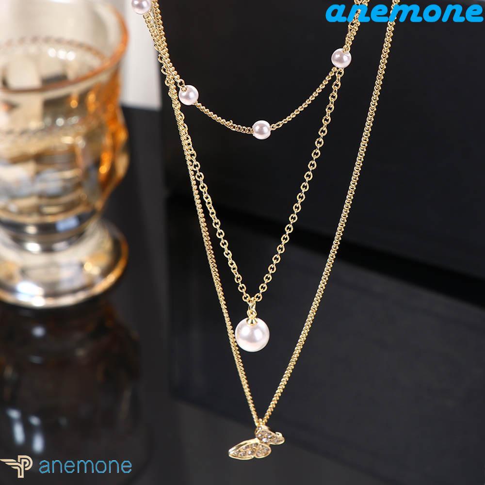 ANEMONE Vòng Cổ Nhiều Lớp Mặt Hình Bướm Đơn Giản Phong Cách Hàn Quốc Cho Nữ