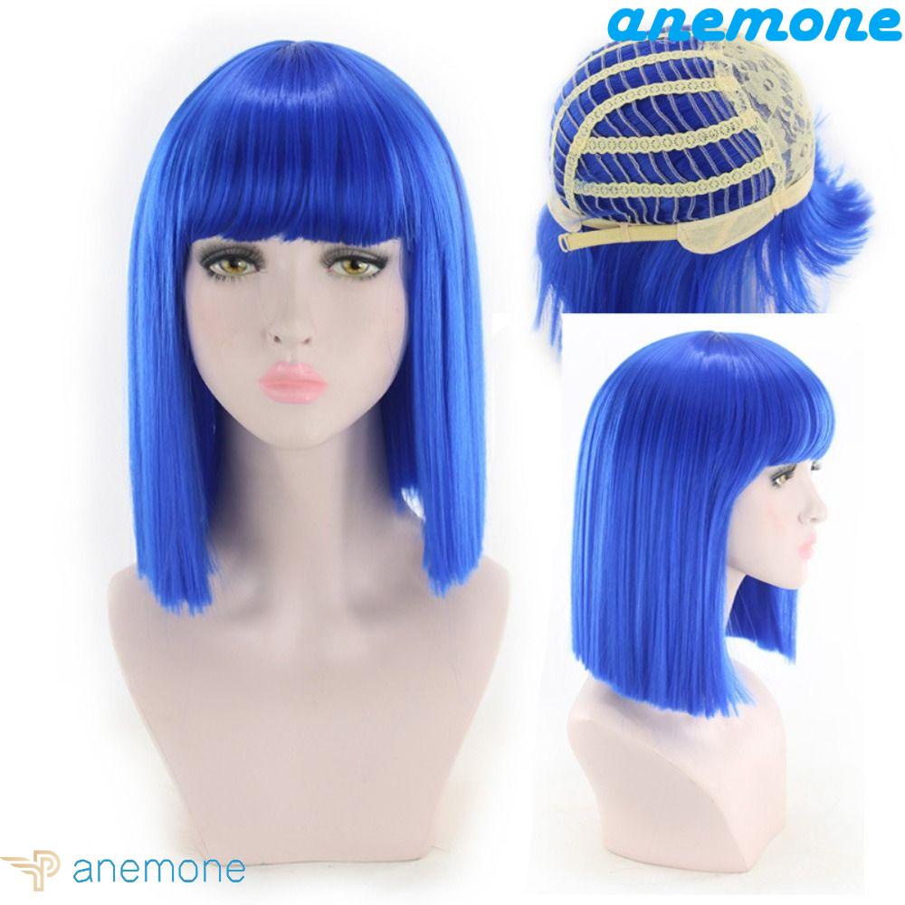 ANEMONE Bộ Tóc Giả Bob Thẳng Bằng Sợi Tổng Hợp Màu Trắng Đen Chịu Nhiệt