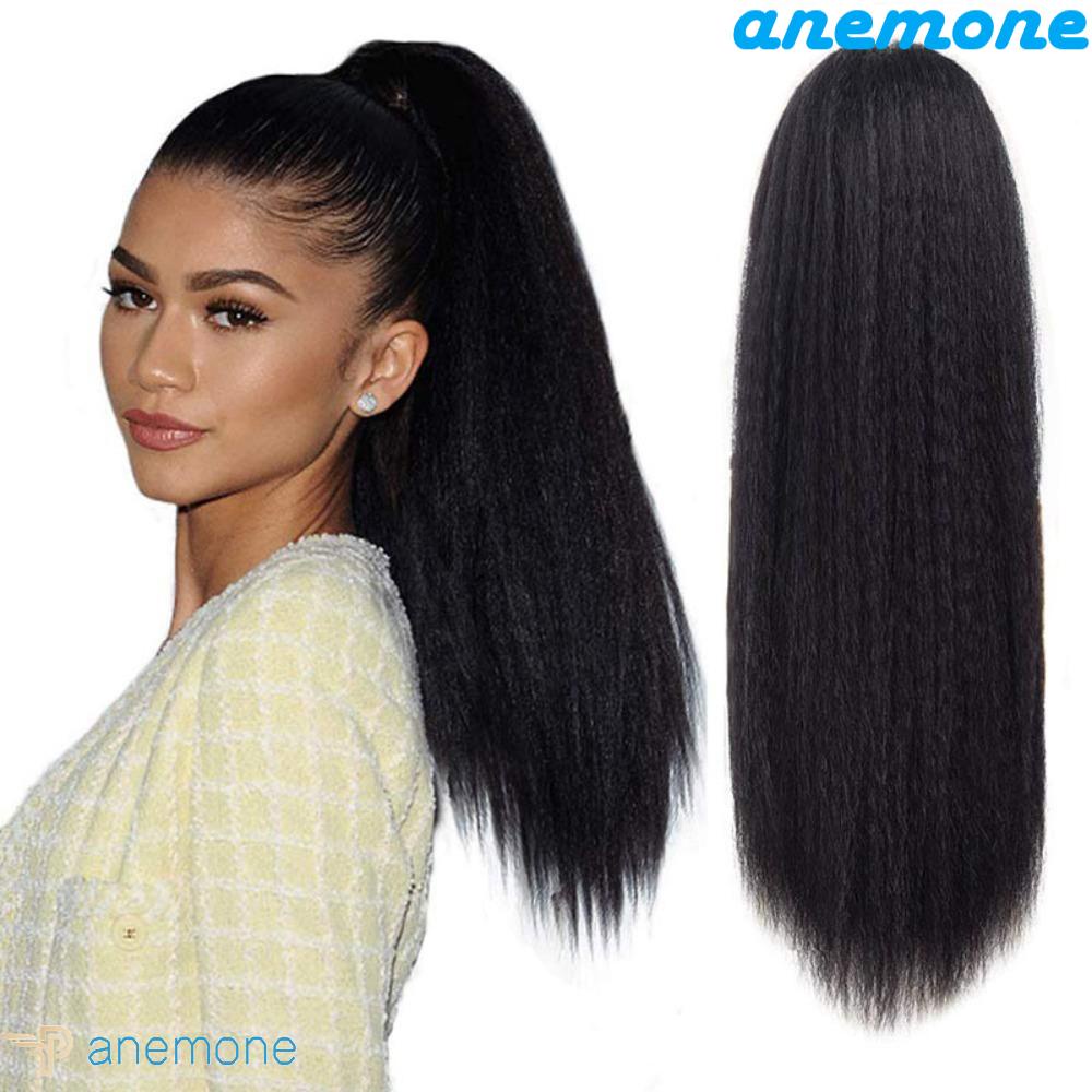 ANEMONE Tóc Giả Đuôi Ngựa Thẳng Dài Màu Đen Bằng Sợi Tổng Hợp Co Giãn Dành Cho Nữ