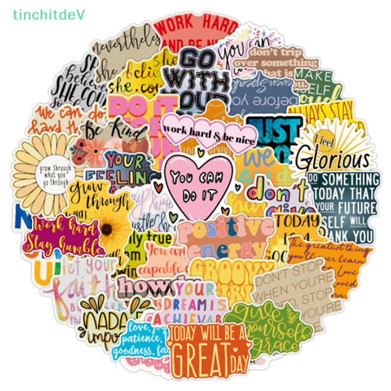 [TinchitdeV] Set 50 Miếng Dán Hành Lý Chống Thấm Nước In Câu Trích Dẫn Tiếng Anh Vui Nhộn