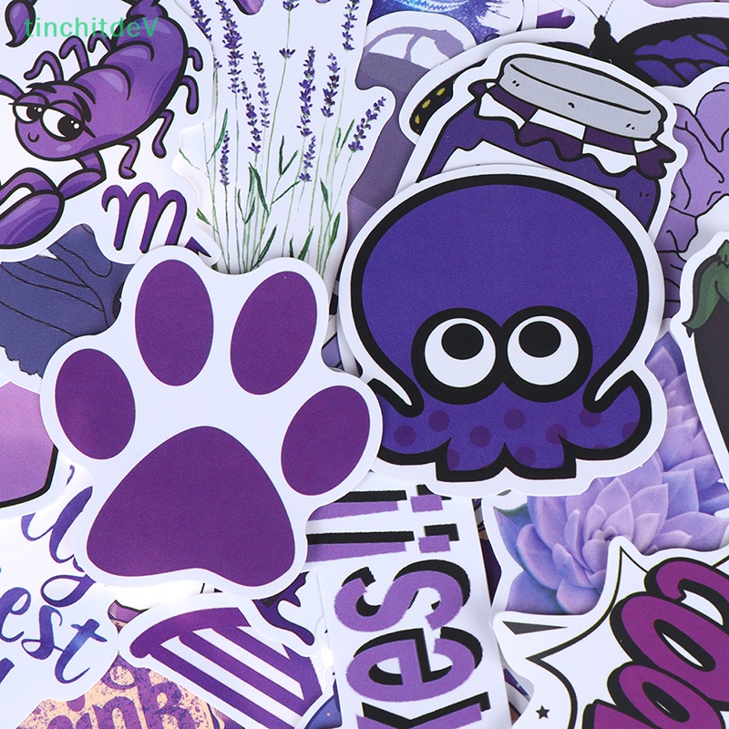 Bộ 50 Miếng Dán Màu Tím Họa Tiết Hoạt Hình Trang Trí Vali / Laptop / Xe Đạp / Xe Hơi DIY