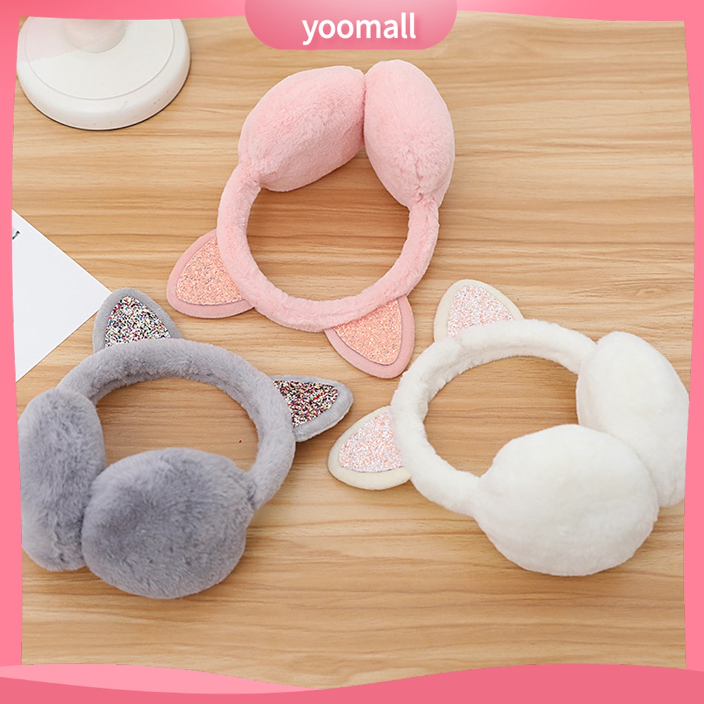 Chụp Tai Giữ Ấm Mùa Đông Hình Tai Mèo Lấp Lánh Cho Nữ