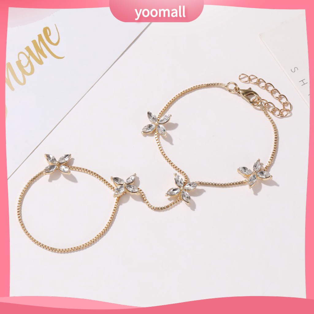 [YM] Vòng Đeo Tay May Mắn Bằng Hợp Kim Đính Đá Zirconia Bốn Lá Có Thể Điều Chỉnh Kỷ Niệ