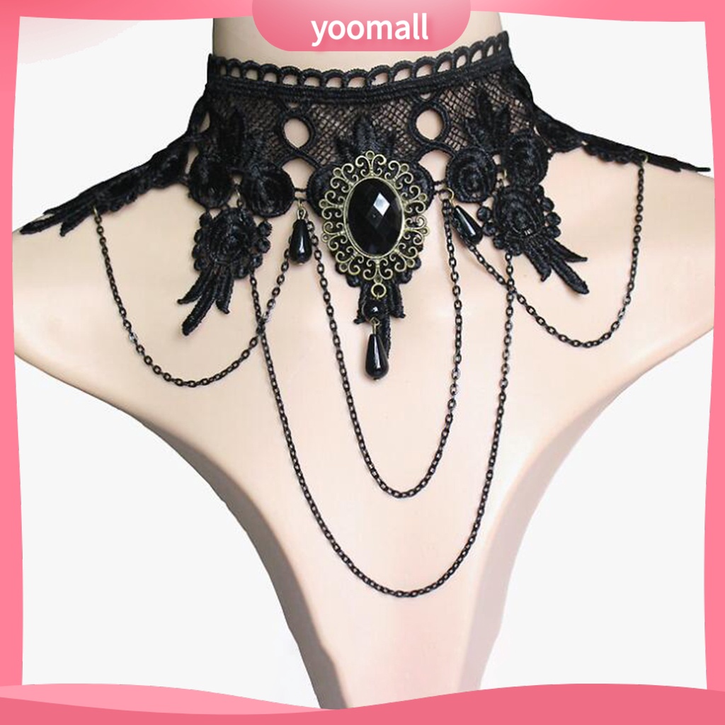 Vòng Cổ Choker / Vòng Tay / Bông Tai Ren Hoa Đính Đá Giả Phong Cách Gothic Punk