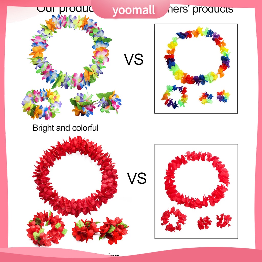 Set 4 Vòng Hoa Đeo Cổ / Vòng Tay / Dây Chuyền 80 Màu Sắc Phong Cách Hawaii