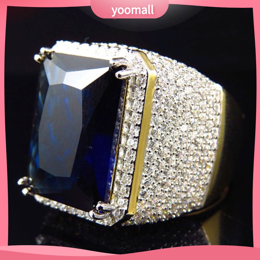 Nhẫn Đính Đá Sapphire Nhân Tạo Hình Vuông Phong Cách Punk Dành Cho Nam