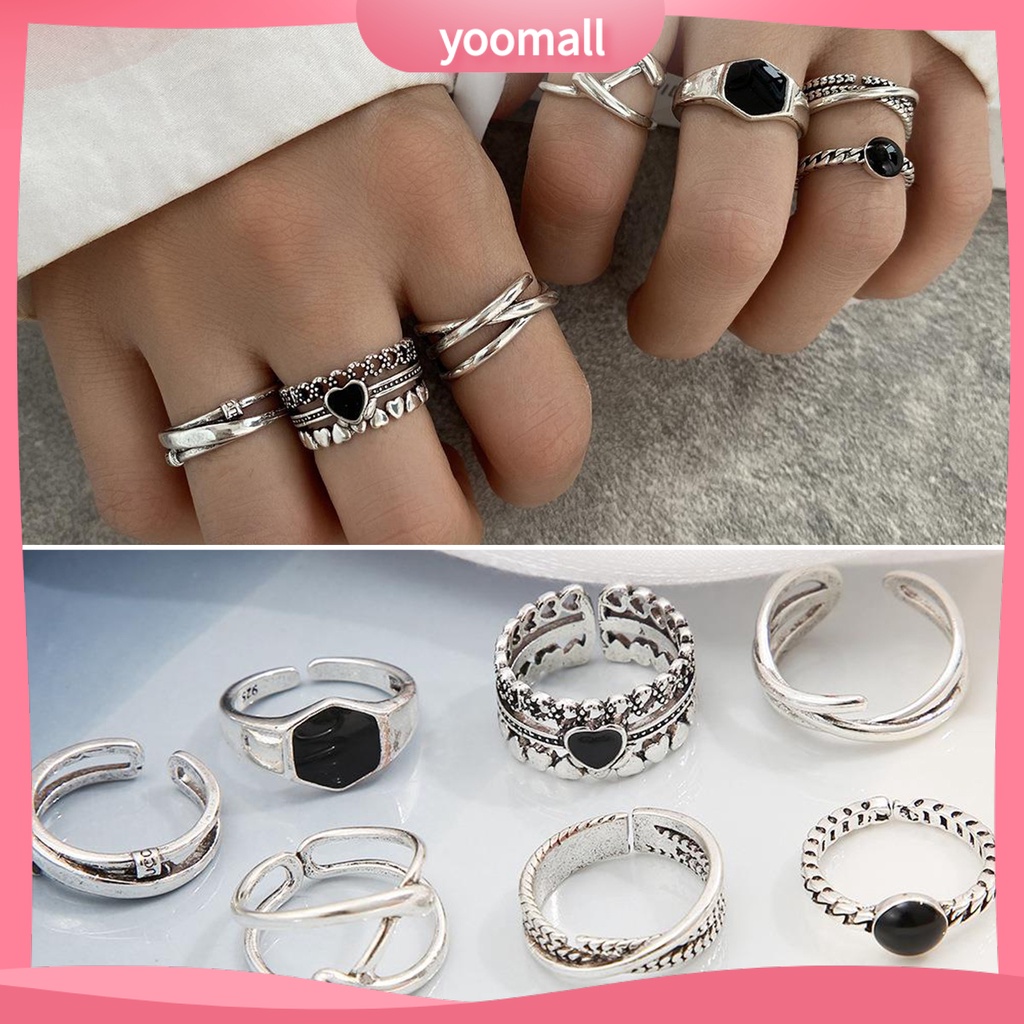 Set 7 Nhẫn Đeo Khớp Ngón Tay Kim Loại Đính Đá Thời Trang Cho Nữ
