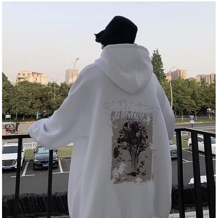 M-8XLáo khoác nam hoodie Tay Dài Dáng Rộng In Hình Lọ Hoa Màu Xám Đậm Phong Cách Đường Phố Mỹ Thời Trang Cho Nam Và Nữ