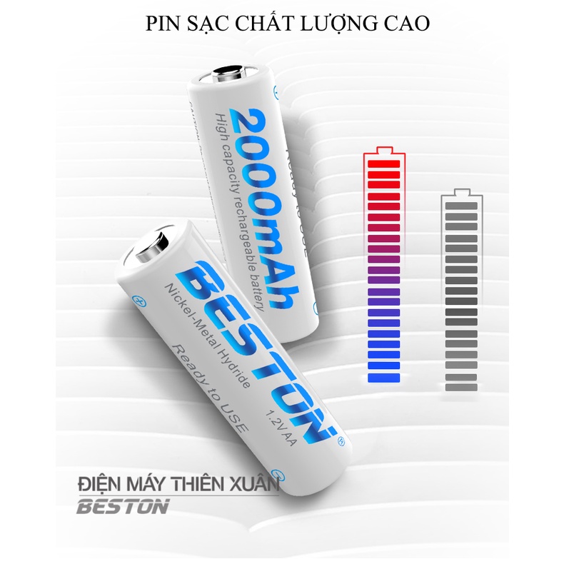 Pin Sạc AA Beston 2000mAh (Hộp 04 Viên) Cho Micro Karaoke loa, đồ chơi trẻ em, đồng hồ, thiết bị điện tử, đèn flash