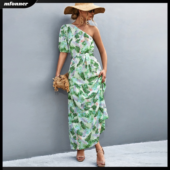 Đầm Tay Ngắn Hở Vai In Hoa Thiết Kế Cột Dây Thanh Lịch Thời Trang Mùa Hè Cho Nữ