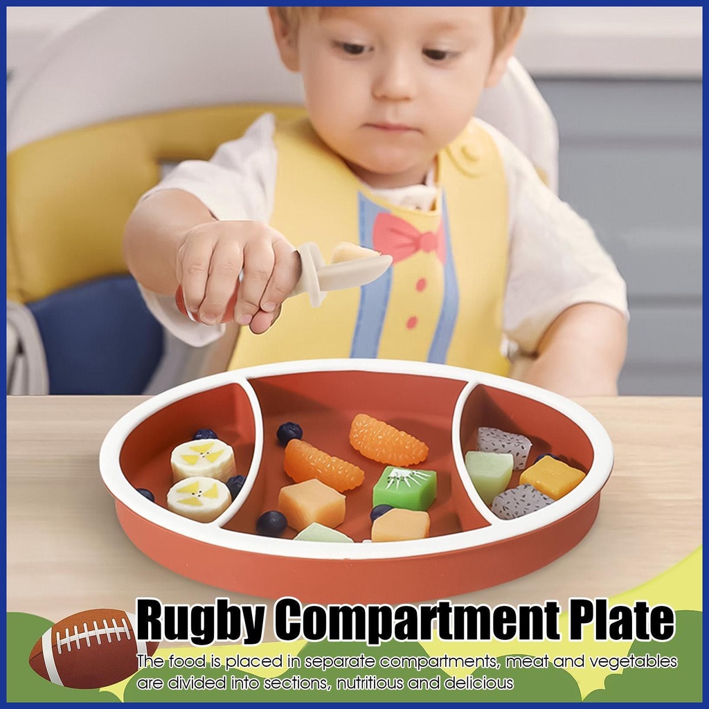 Đĩa Ăn Chia Ngăn Bằng Silicone Hình Bóng Bầu Dục Cho Bé