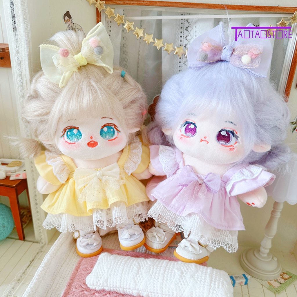 1 Bộ Quần Áo Búp Bê 20cm Bằng Cotton Viền Ren Màu Trơn Dễ Thương