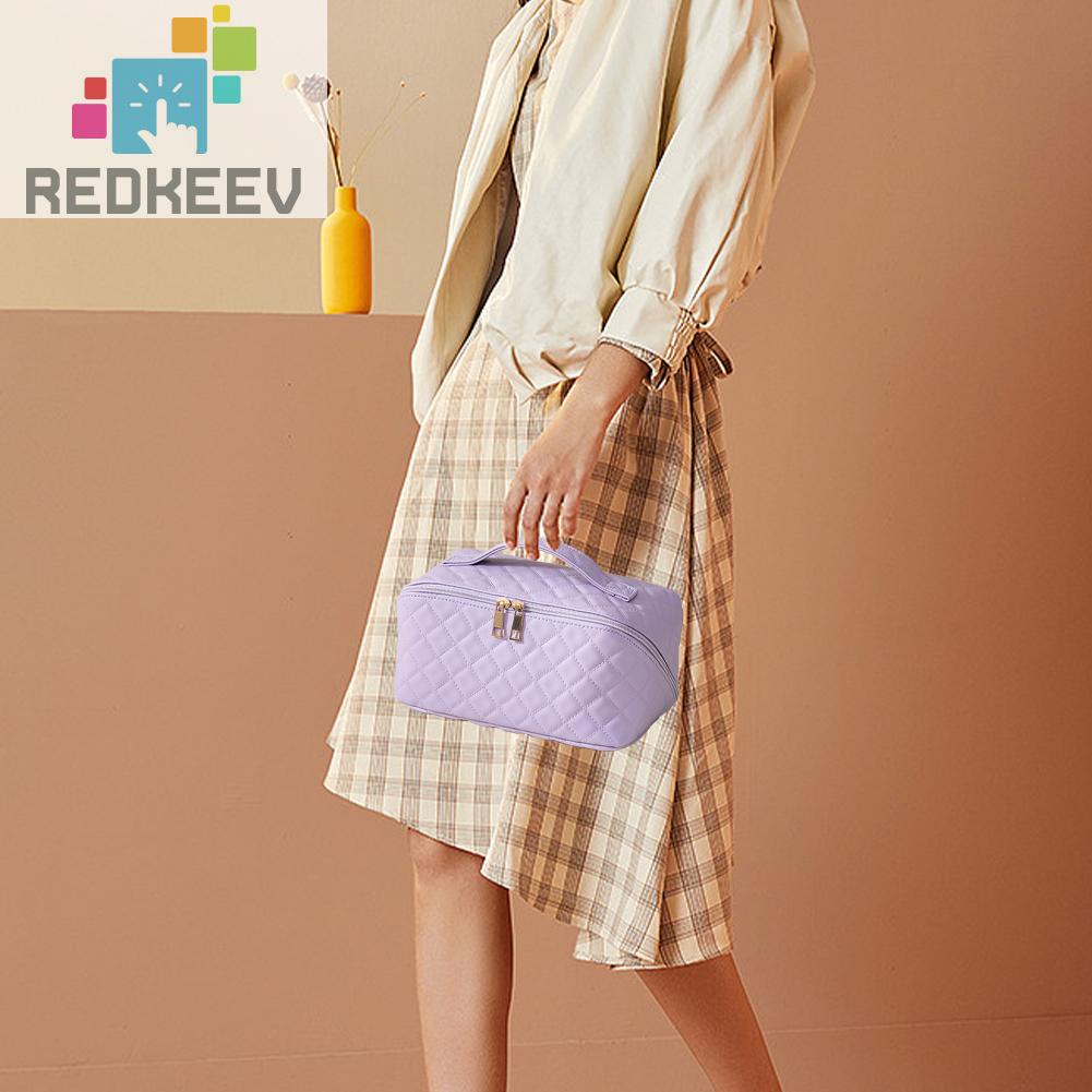 Túi Đựng Mỹ Phẩm Bằng Da PU Sức Chứa Lớn Họa Tiết Kẻ Sọc Thời Trang Mùa Hè Cho