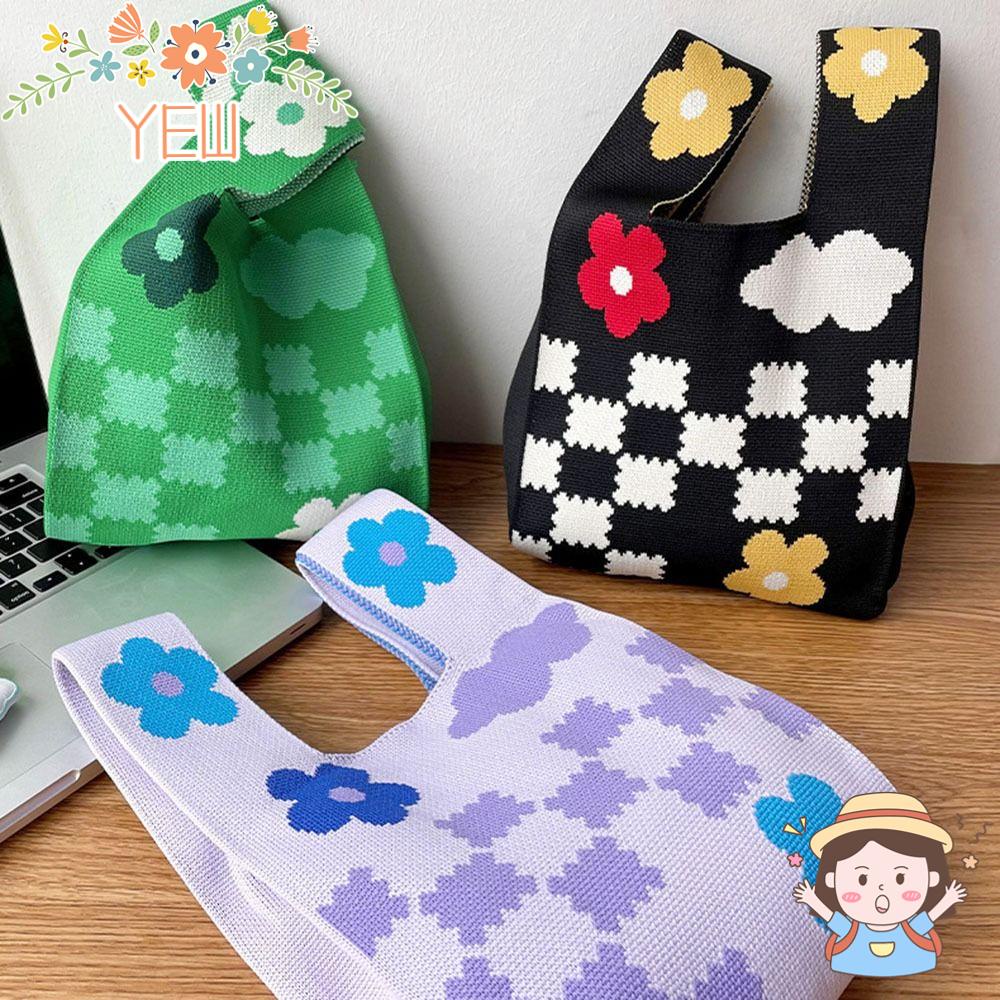 Túi Mua Sắm Đeo Vai / Xách Tay Đan Len Họa Tiết Kẻ Sọc Có Thể Tái Sử