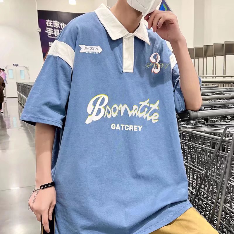 Áo Thun polo Tay Ngắn Dáng Rộng Màu Sắc Thời Trang Mùa Hè Phong Cách Hàn Quốc Cho Nam Giới