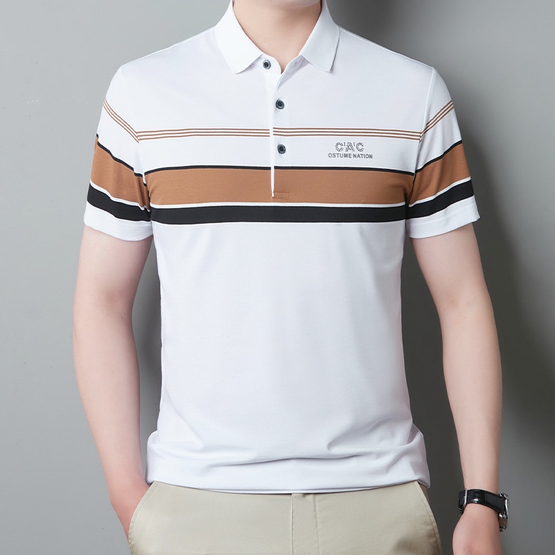 Áo Thun POLO Cotton Mỏng Tay Ngắn Dáng Rộng Họa Tiết Kẻ Sọc Nhuộm Màu Thời Trang Cho Nam