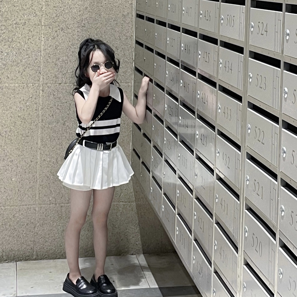 Bộ Áo Sơ Mi Polo Dệt Kim + Chân Váy Xếp Ly Thời Trang Mùa Hè 2023 Phong Cách Nhật Hàn Hàng Mới Dành Cho Bạn Gái