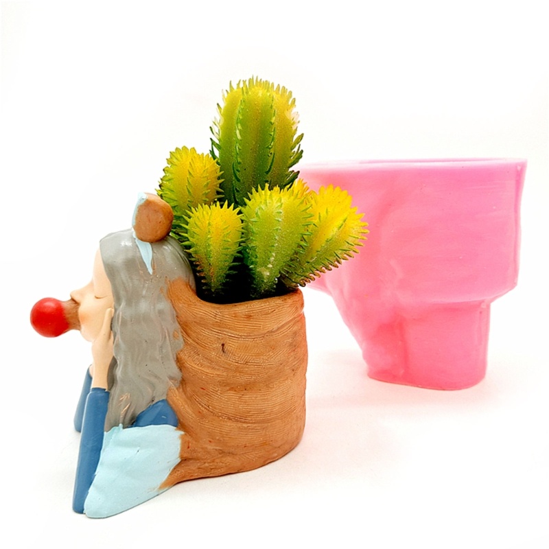Khuôn Silicone Làm Chậu Hoa / Cây Mọng Nước Hình Cô Gái Thổi Bong Bóng Hình Học