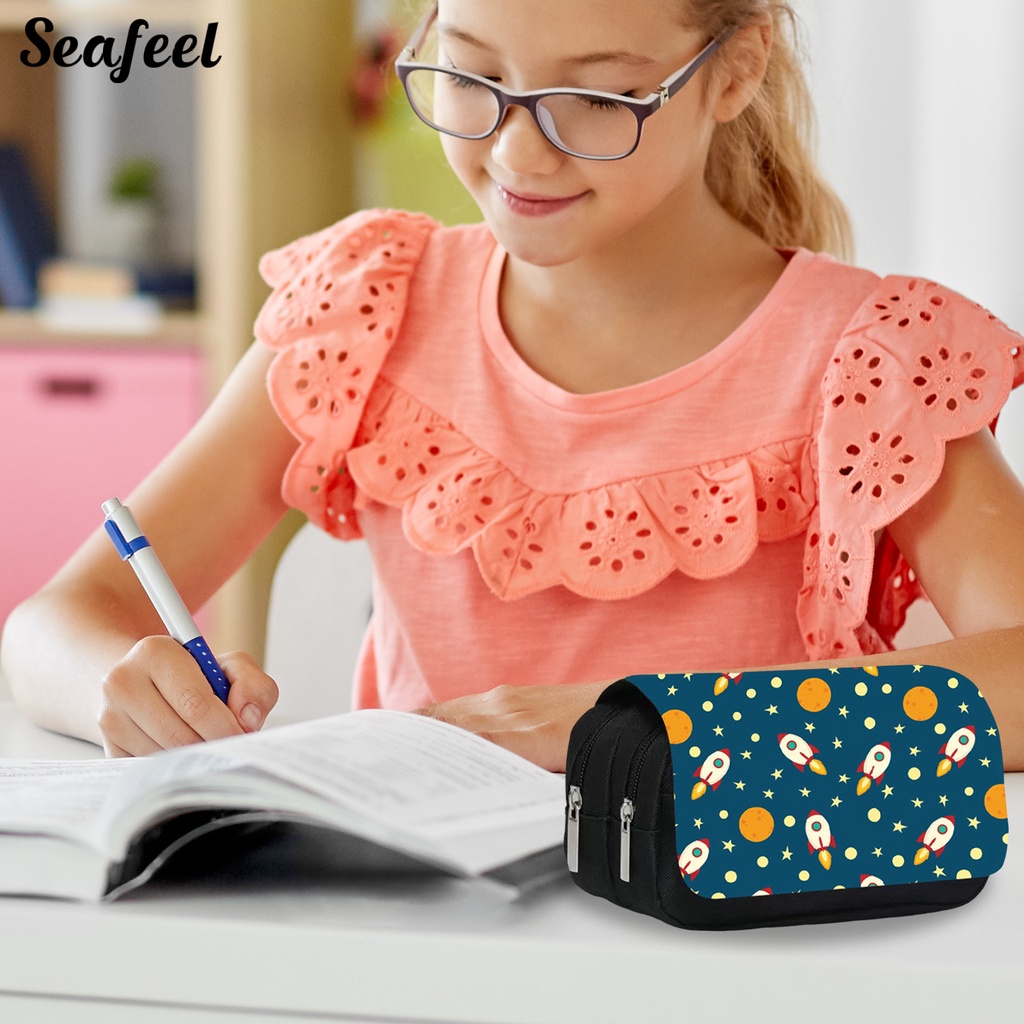 Túi Đựng Bút Hai Ngăn Nắp Lật Chống Thấm Nước Họa Tiết Sao Biển