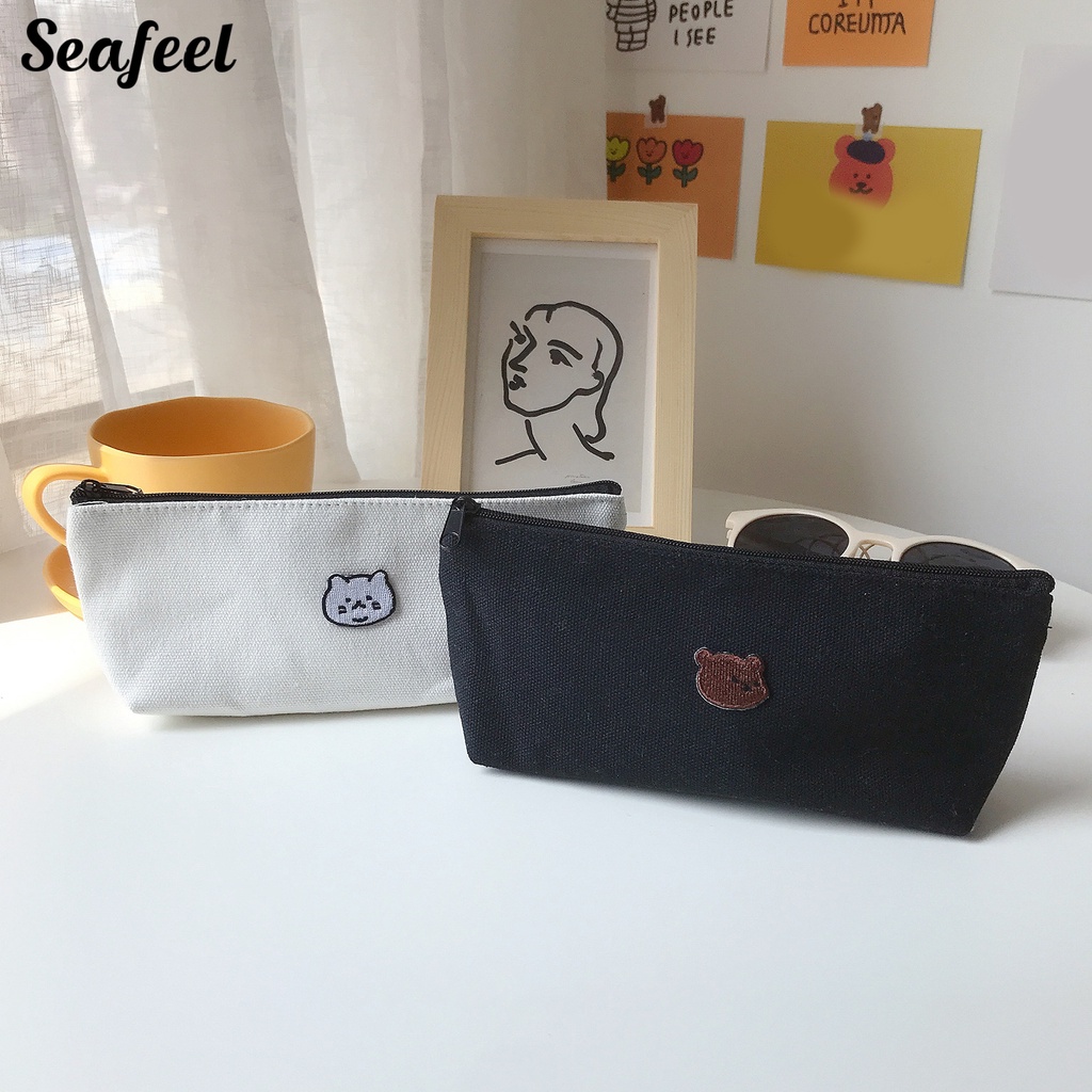 Túi Đựng Bút Chì Cỡ Lớn Chống Bụi Thêu Hình Gấu Dễ Thương Cho Cặp Đôi