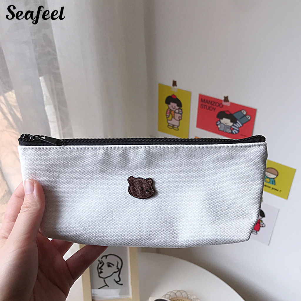 Túi Đựng Bút Chì Cỡ Lớn Chống Bụi Thêu Hình Gấu Dễ Thương Cho Cặp Đôi