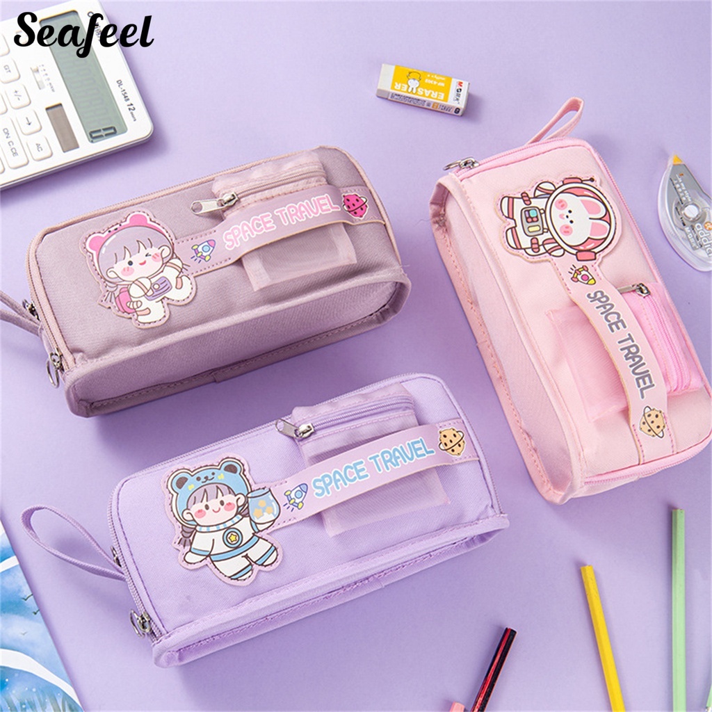 Túi Đựng Bút Đa Năng Có Khóa Kéo In Họa Tiết Dễ Thương Tiện Dụng Cho Trường Học / Văn Phòng