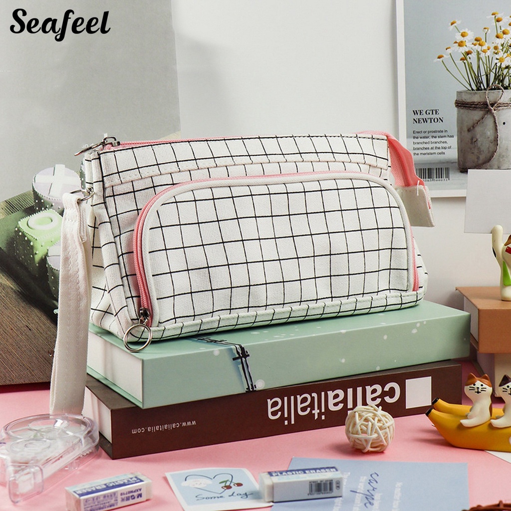 Túi Đựng Bút / Đồ Trang Điểm Cỡ Lớn Có Khóa Kéo Bằng Kim Loại Cho Học Sinh