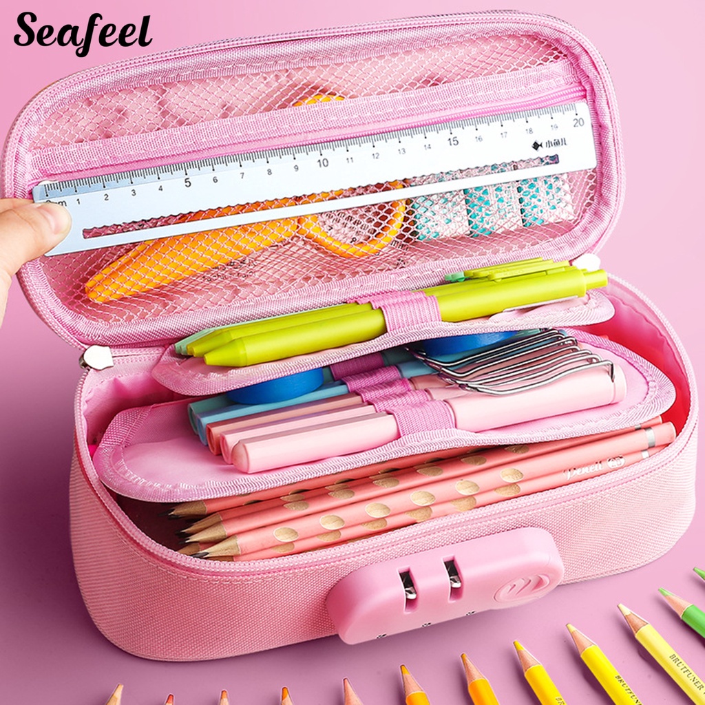 Túi Đựng Bút Chì Hai Lớp Thiết Kế Khóa Kéo Kép In Hình Thỏ 3D Dễ Thương Tiết Kiệm Không Gian Có Tay Cầm Sử Dụng Hàng Ngày