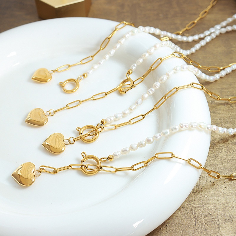 Vòng cổ Mặt Hình Trái Tim Đính Ngọc Trai Tự Nhiên Phong Cách Âu Mỹ Thời Trang