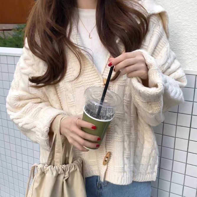 Mới Áo Khoác Cardigan Dệt Kim Tay Dài Dáng Rộng Phối Nút Phong Cách Hàn Quốc