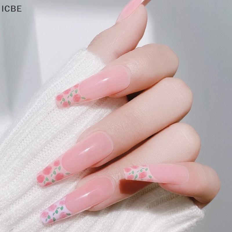 Bộ 24 Móng Tay Giả Dài Hình Thang Múa Ba Lê Đẹp Mắt DIY