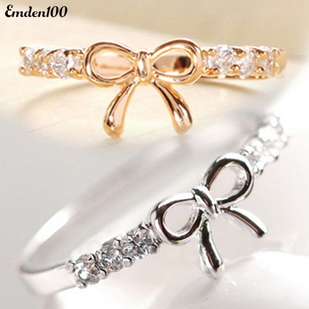 Nhẫn Đính Đá Hình Nơ Đơn Giản Thanh Lịch Dành Cho Nữ