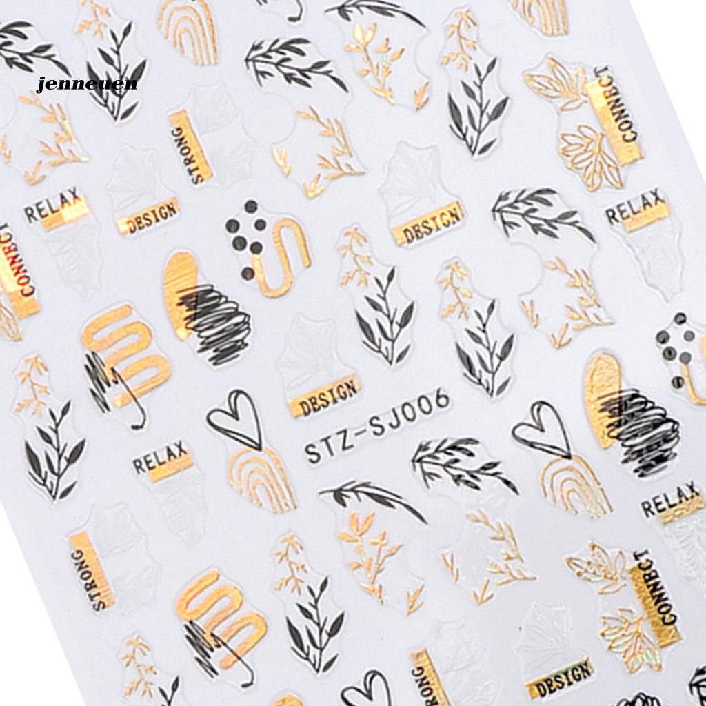 Set 2 Nhãn Dán Trang Trí Móng Tay Họa Tiết Hoa Lá Màu Đen Thời Trang Cho Nữ