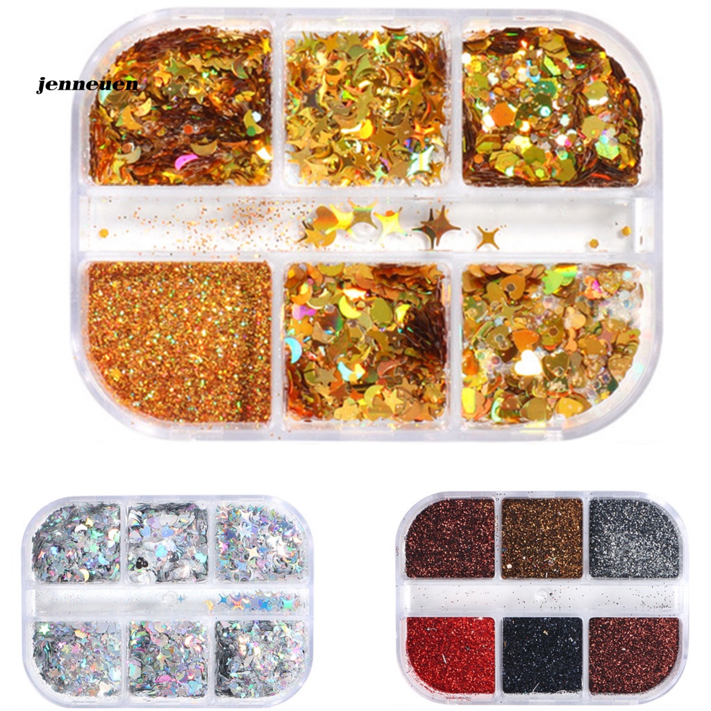 Hộp 6 Ngăn Đựng Bột Nhúng Trang Trí Móng Tay Cho Nữ