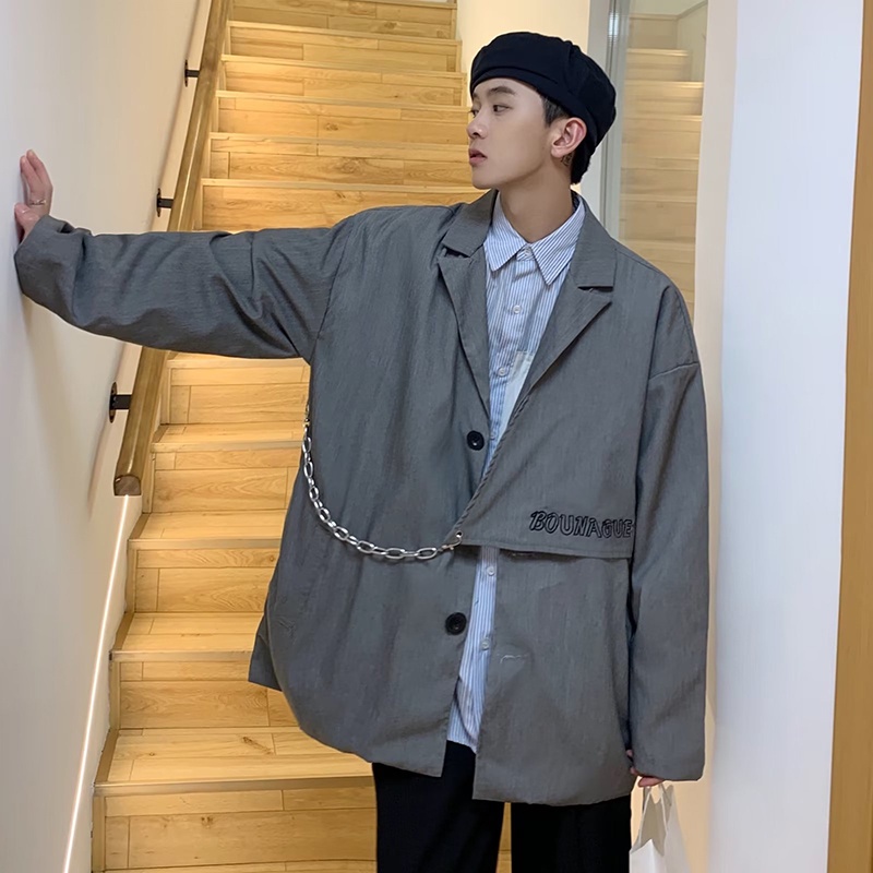 Áo Khoác Vest Tay Dài Cổ Gập Thời Trang Đường Phố Cá Tính Cho Nam