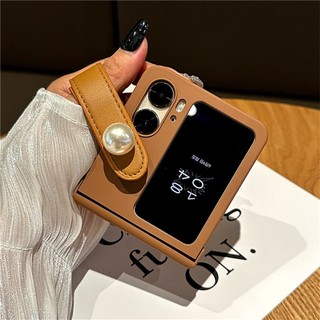 Bao Da Điện Thoại Nắp Lật Chống Sốc Có Dây Đeo Ngọc Trai Sang Trọng Cho oppo find n3 flip findn2 flip find n2 Ốp