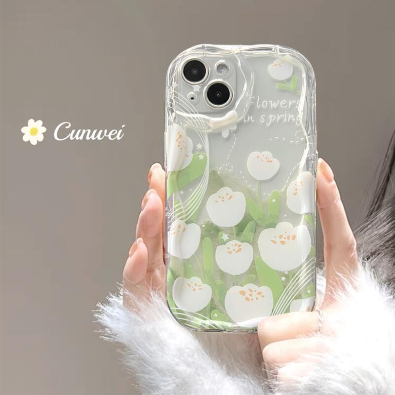 Ốp Điện Thoại Mềm Trong Suốt Chống Rơi In Hình Hoa Tulip Cho IPhone11 12 Pro Max X XR XS Max SE 7 + 8 + 13 Pro Max 14 Pro Max