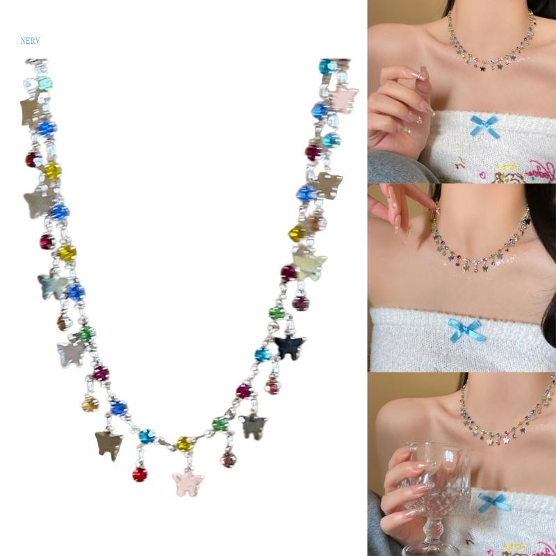 Vòng cổ Mặt Hình Bướm Đính Đá Zircon Nhiều Màu Sắc Thời Trang