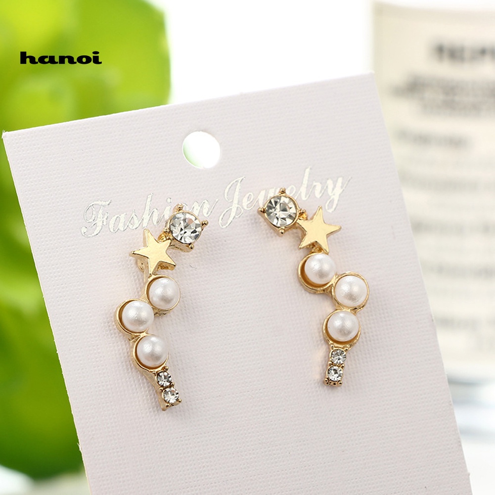 Bông Tai Ngôi Sao Đính Ngọc Trai Nhân Tạo Thời Trang