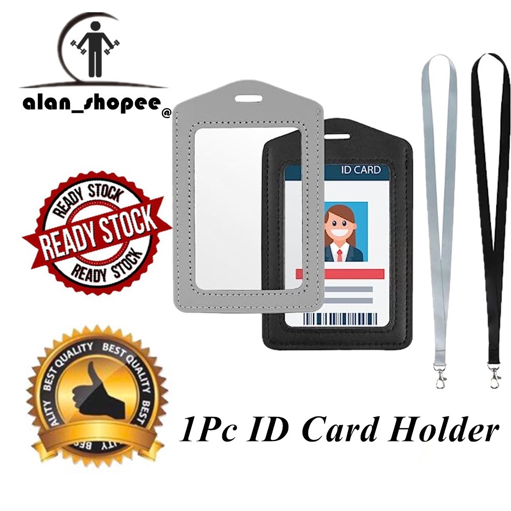 1 Túi Đựng Thẻ ID Bằng Da PU Có Dây Đeo Nylon Và Cửa Sổ Trong Suốt Hai Mặt Chống Nước Giá Đỡ