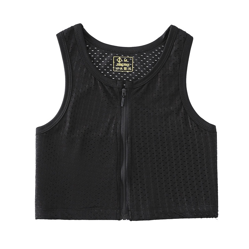 Băng Quấn Ngực Ngắn Cài Khóa Kéo Trước Thoáng Khí Hóa Trang Tomboy 4 Màu Tùy Chọn